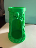 3D printed green gothic skull cauldron 12oz energy drink can holder with embossed skull and bone details