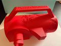 3D printed red Christmas wrapping paper holder with built-in cutter and tape dispenser, embossed Merry Christmas handle